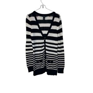 White House Black‎ Market Women's Sweater Snap Button Sparkle Striped Sz. Medium